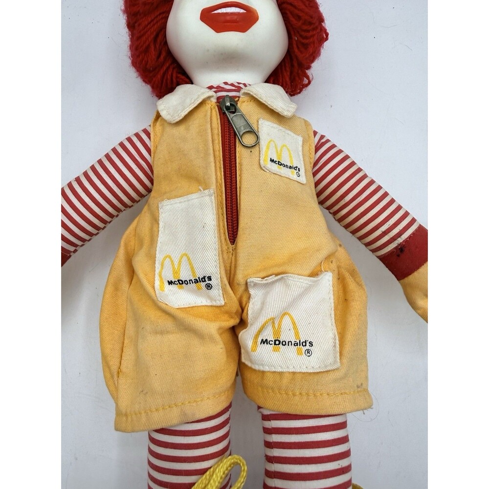 Vintage Ronald McDonald Plush Doll 1984 15" Yarn Hair Plastic Face Zipper